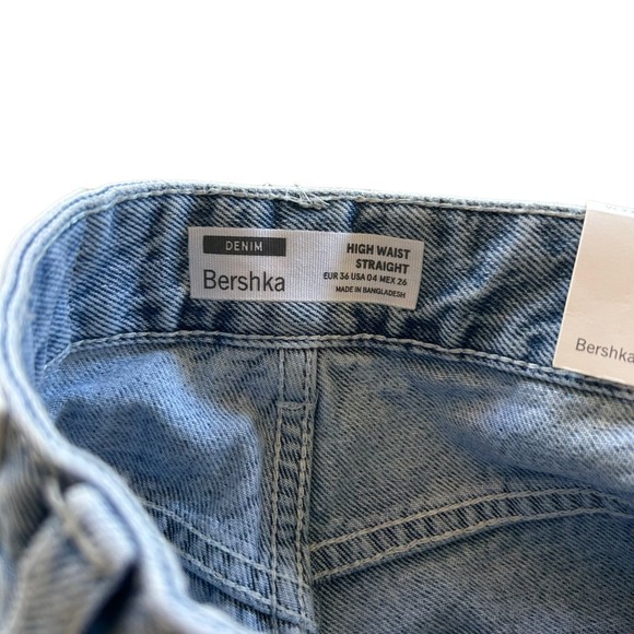 New BERSHKA Womens Blue Jeans Straight Fit High Rise Denim Pants Size US 4/EU 36 - Picture 11 of 13